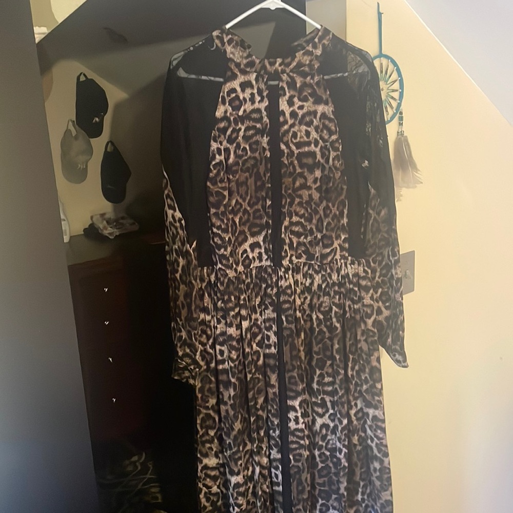 Venus Leopard Maxi Dress with lace detail